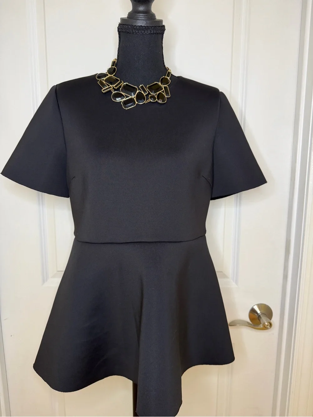 Vintage Kate Spade Women's Black Neoprene Short-Sleeve Peplum top- size M